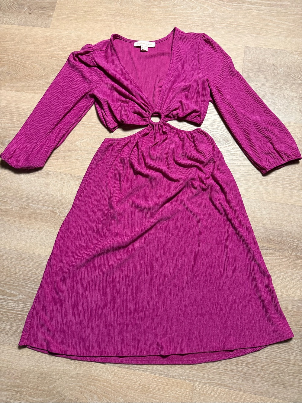 Monteau Los Angeles Fuchsia Ring-Front Midriff Cutout Mini Dress Deep V Barbie
